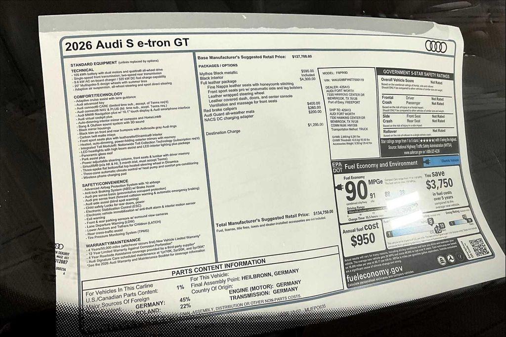 new 2026 Audi S e-tron GT car, priced at $134,750