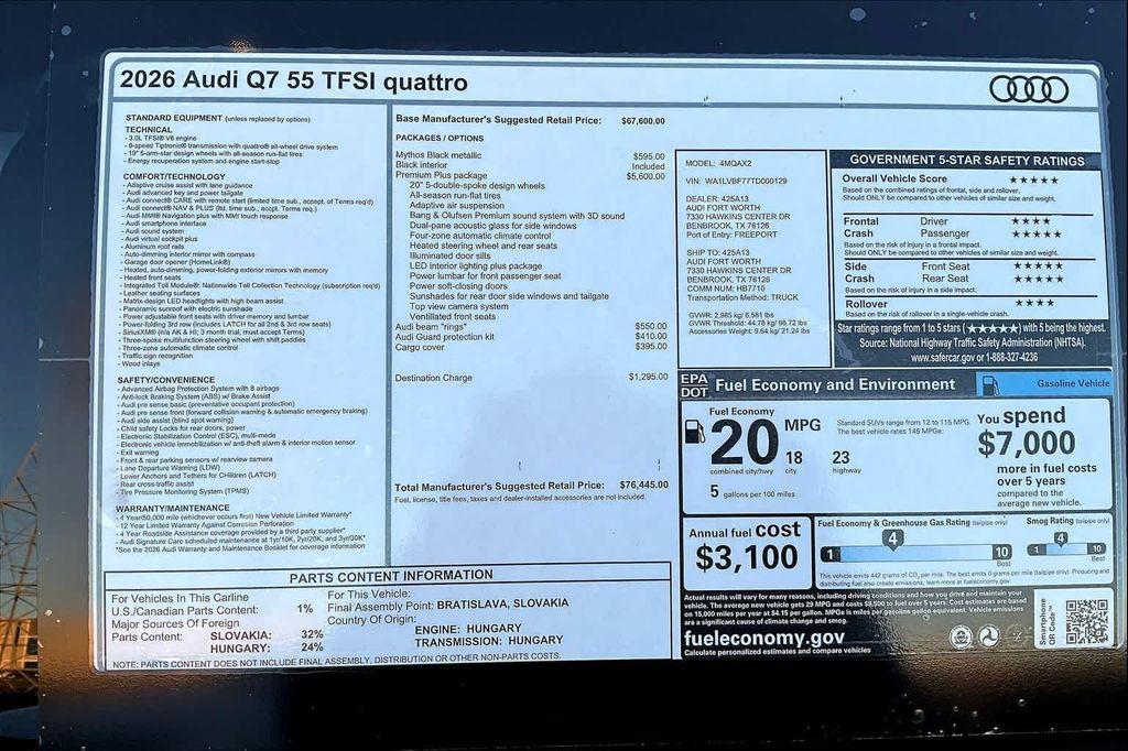 new 2026 Audi Q7 car, priced at $76,445