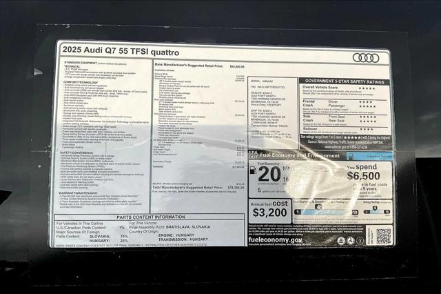 new 2025 Audi Q7 car, priced at $74,829