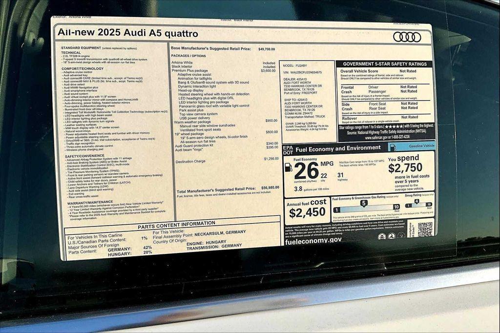 new 2025 Audi A5 car, priced at $53,561
