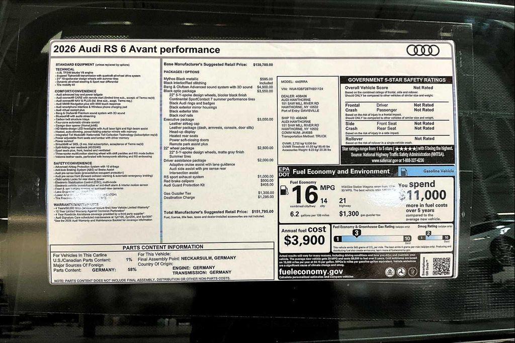 new 2026 Audi RS 6 Avant car, priced at $151,795