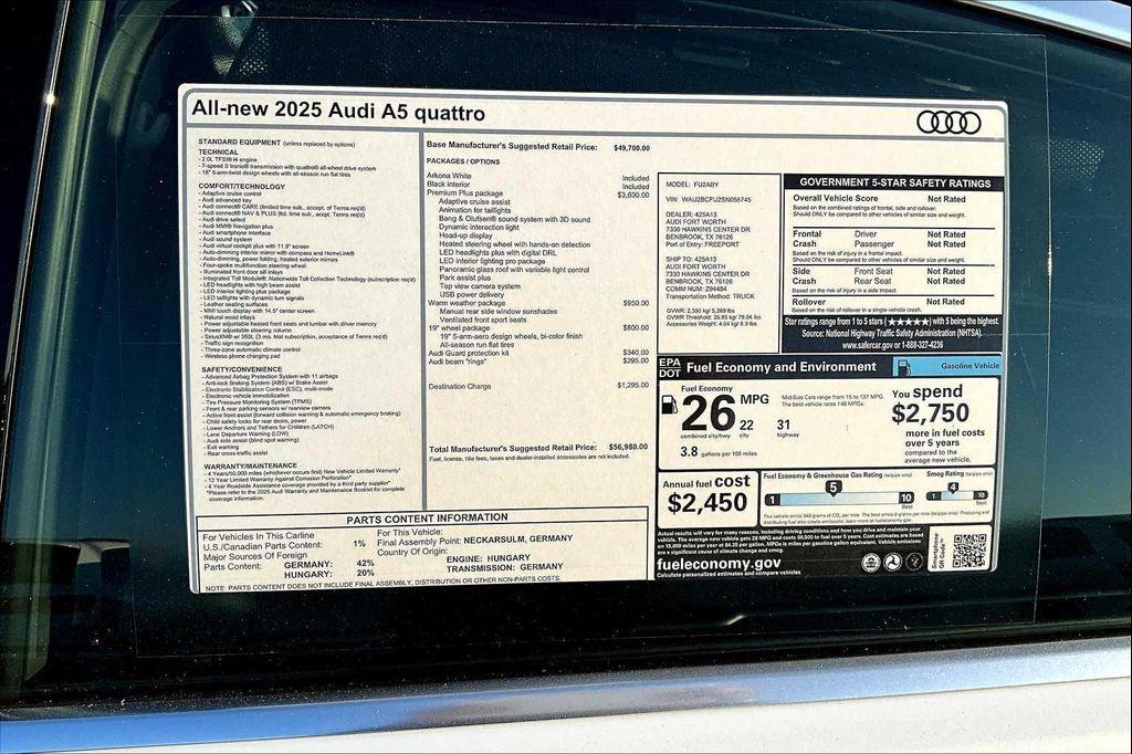 new 2025 Audi A5 car, priced at $53,561
