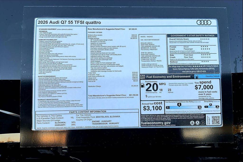 new 2026 Audi Q7 car, priced at $81,105