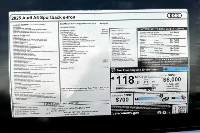 new 2025 Audi A6 e-tron car, priced at $72,335