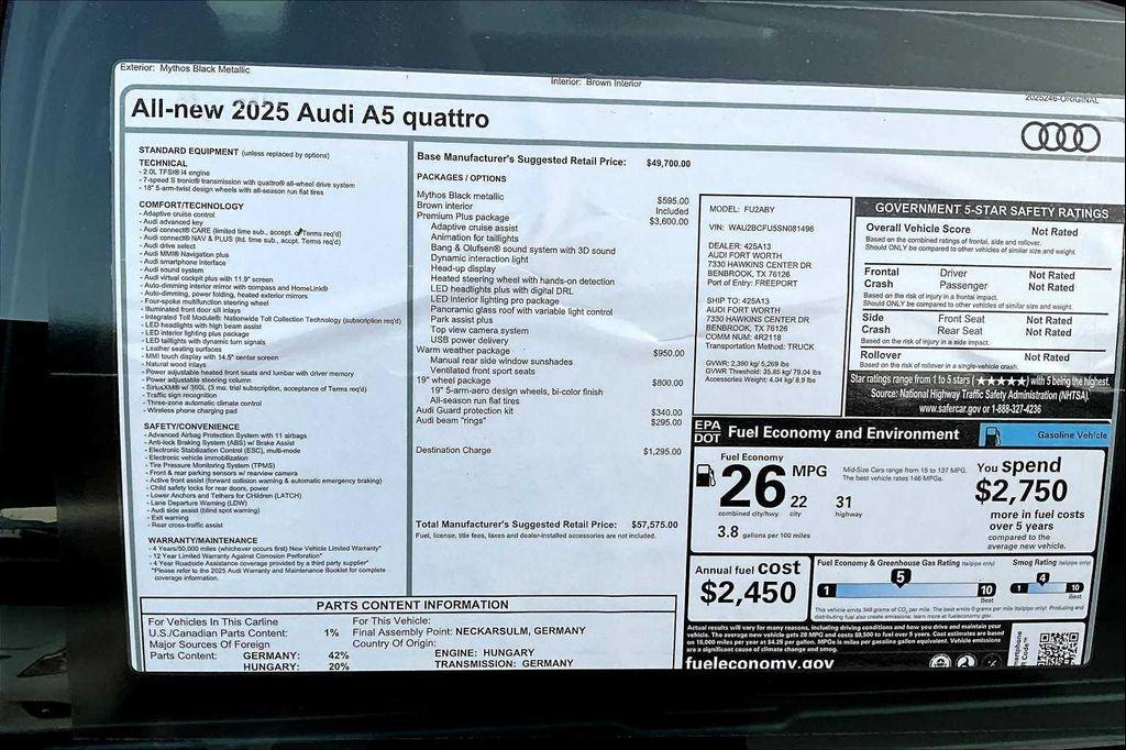 new 2025 Audi A5 car, priced at $57,575