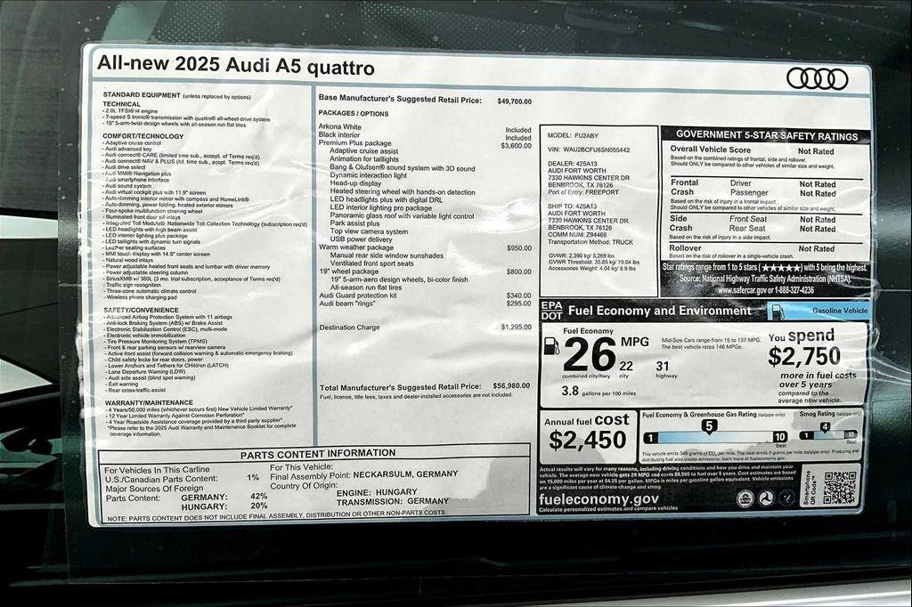 new 2025 Audi A5 car, priced at $51,282