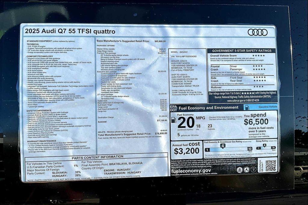 new 2025 Audi Q7 car, priced at $76,950