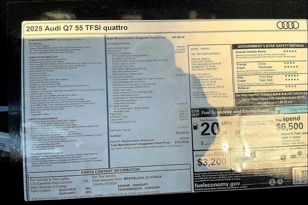 new 2025 Audi Q7 car, priced at $73,678