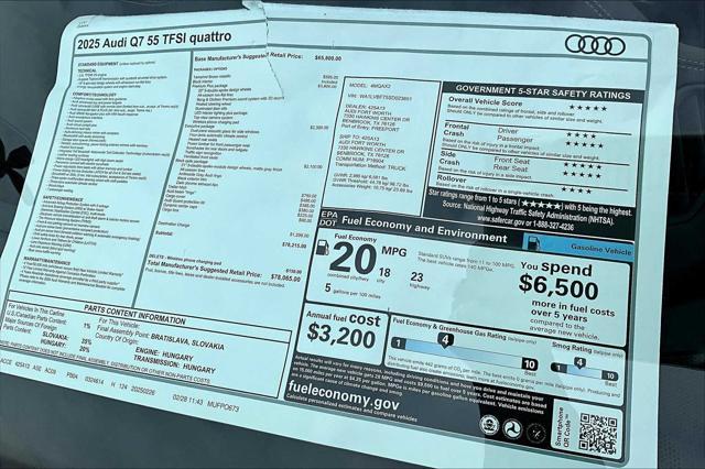 new 2025 Audi Q7 car, priced at $78,065