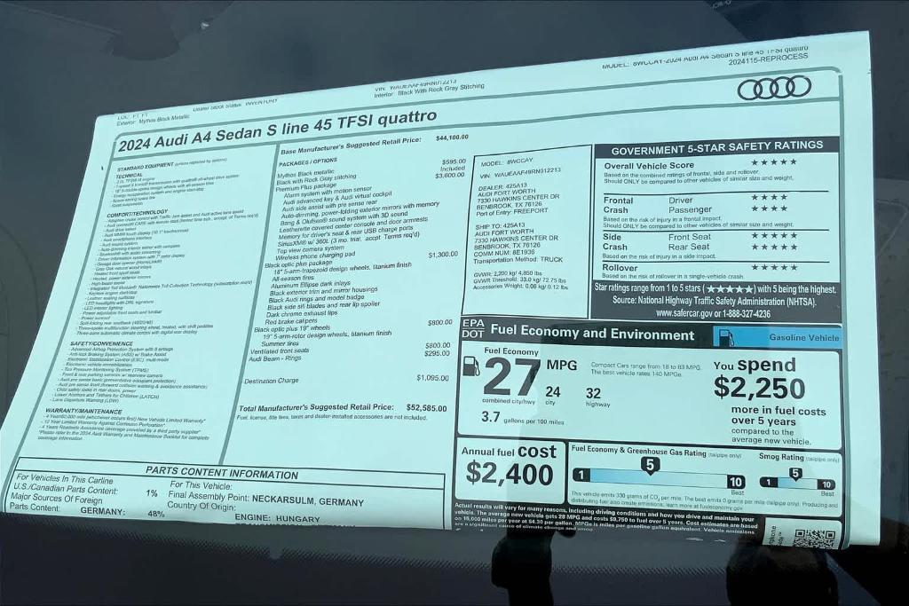 new 2024 Audi A4 car, priced at $49,704