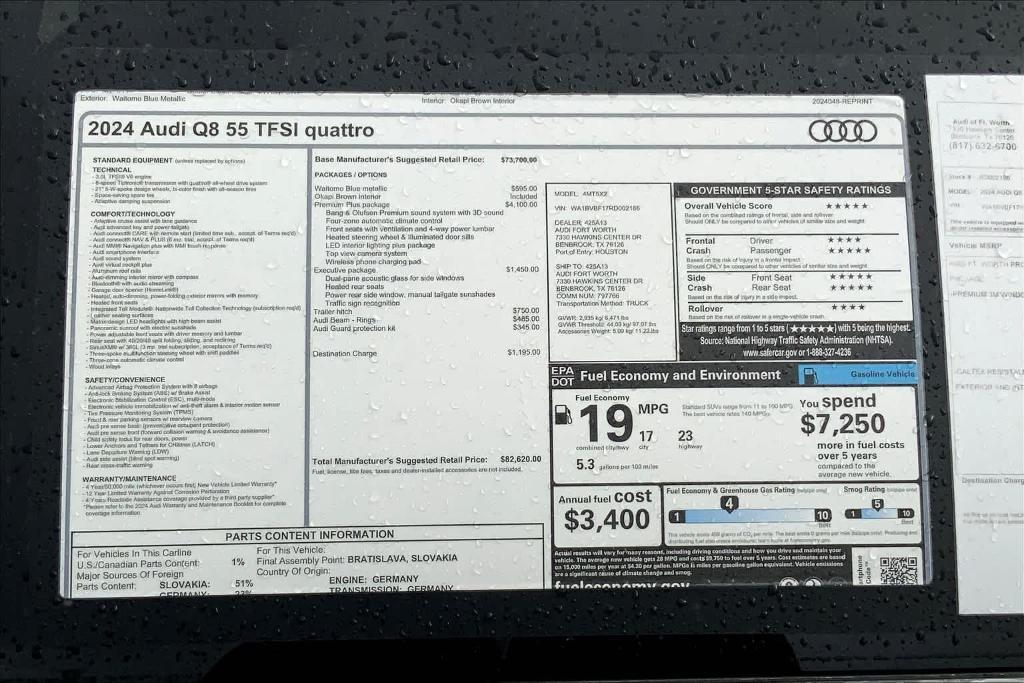 new 2024 Audi Q8 car, priced at $83,817