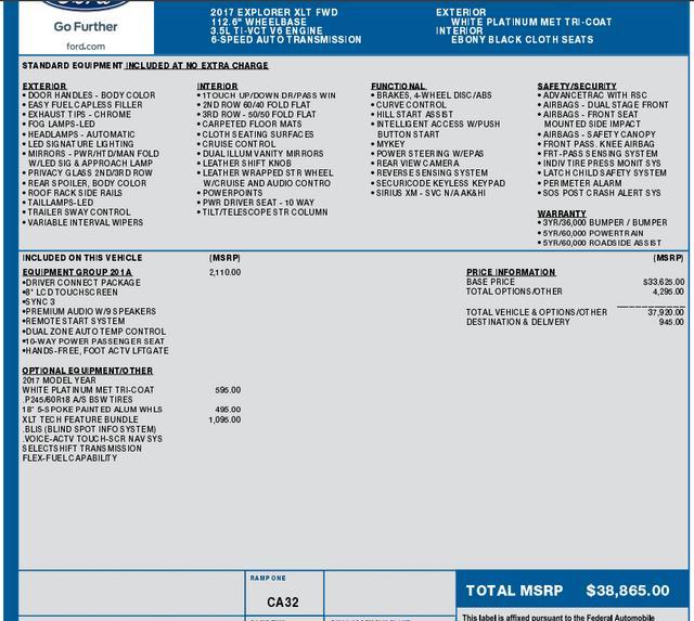 used 2017 Ford Explorer car, priced at $14,000