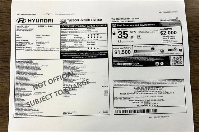 new 2025 Hyundai TUCSON Hybrid car, priced at $38,636