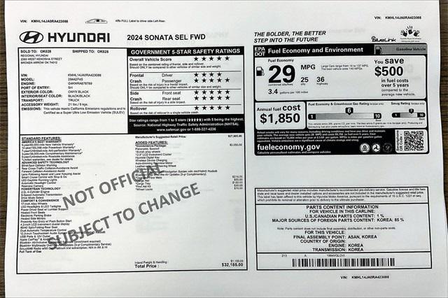 new 2024 Hyundai Sonata car, priced at $28,645