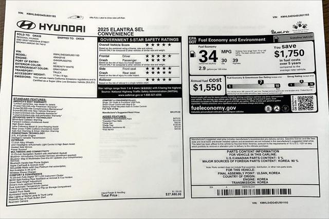 new 2025 Hyundai Elantra car, priced at $24,562
