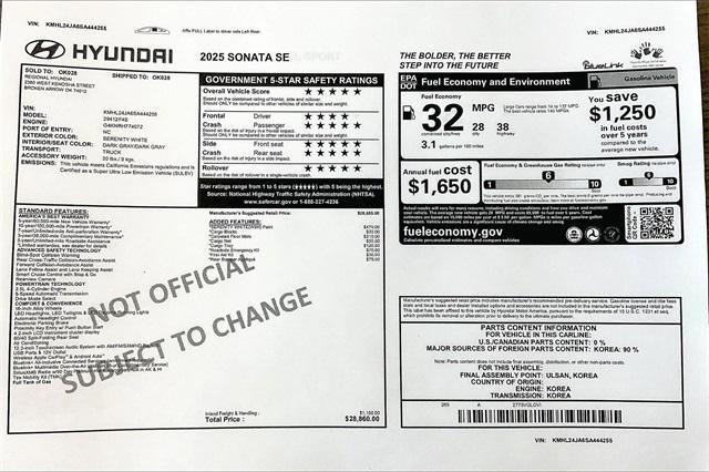 new 2025 Hyundai Sonata car, priced at $28,860