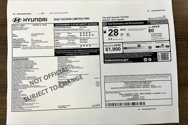 new 2025 Hyundai Tucson car, priced at $36,435