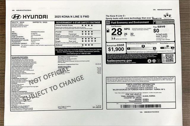 new 2025 Hyundai Kona car, priced at $29,720