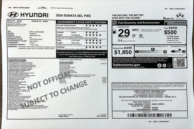 new 2024 Hyundai Sonata car, priced at $28,645