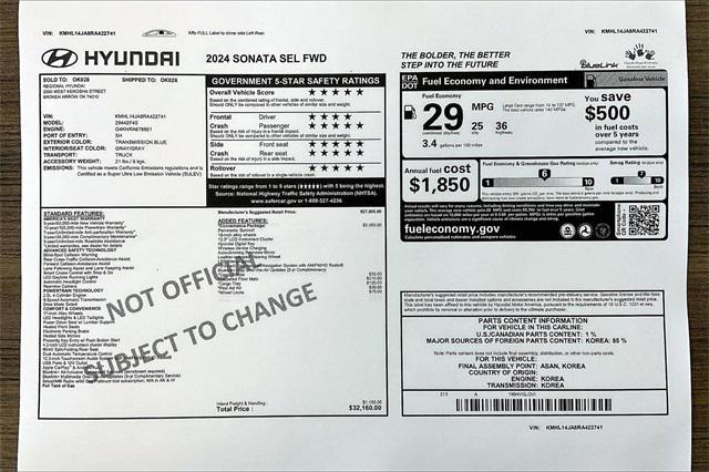 new 2024 Hyundai Sonata car, priced at $28,622