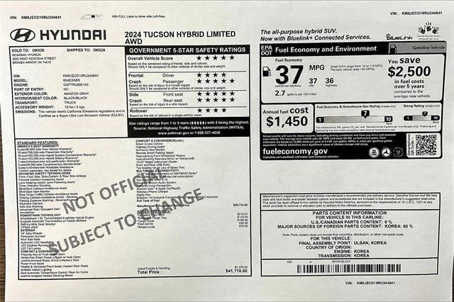 new 2024 Hyundai Tucson Hybrid car, priced at $37,539