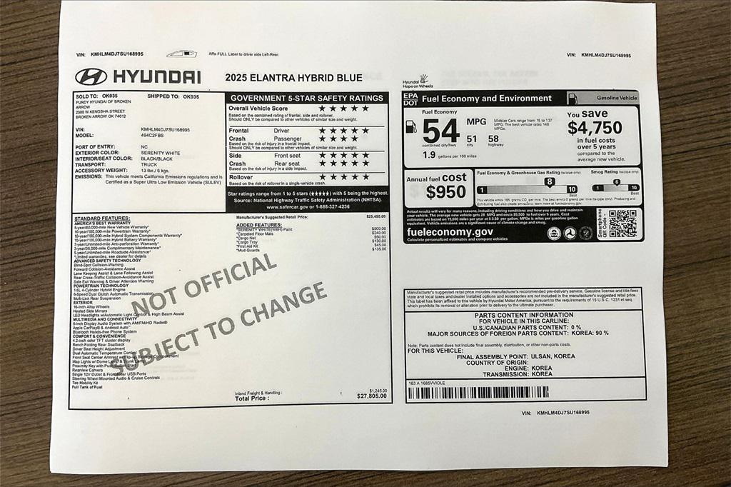 new 2025 Hyundai ELANTRA HEV car, priced at $24,351