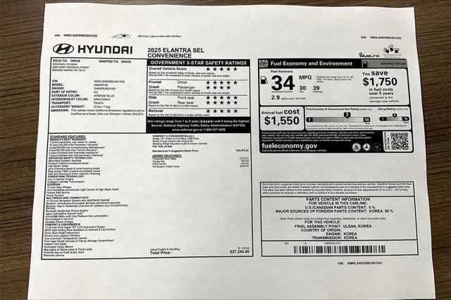 new 2025 Hyundai Elantra car, priced at $24,151