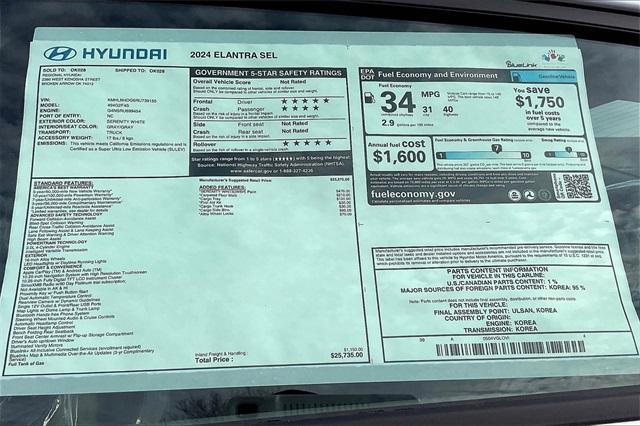 new 2024 Hyundai Elantra car, priced at $23,203