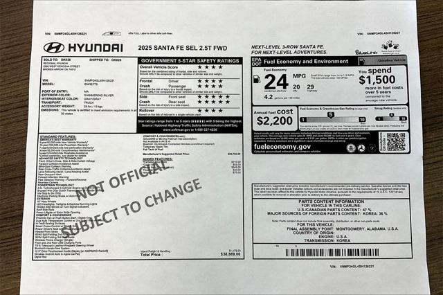 new 2025 Hyundai Santa Fe car, priced at $34,056