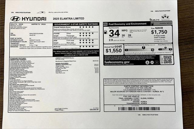new 2025 Hyundai Elantra car, priced at $26,541