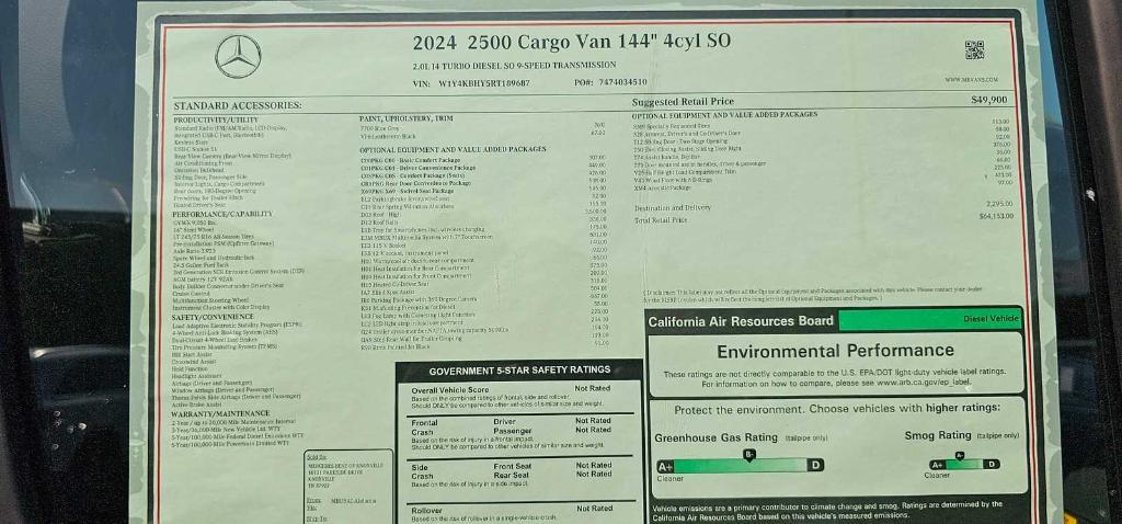 new 2024 Mercedes-Benz Sprinter 2500 car, priced at $64,153