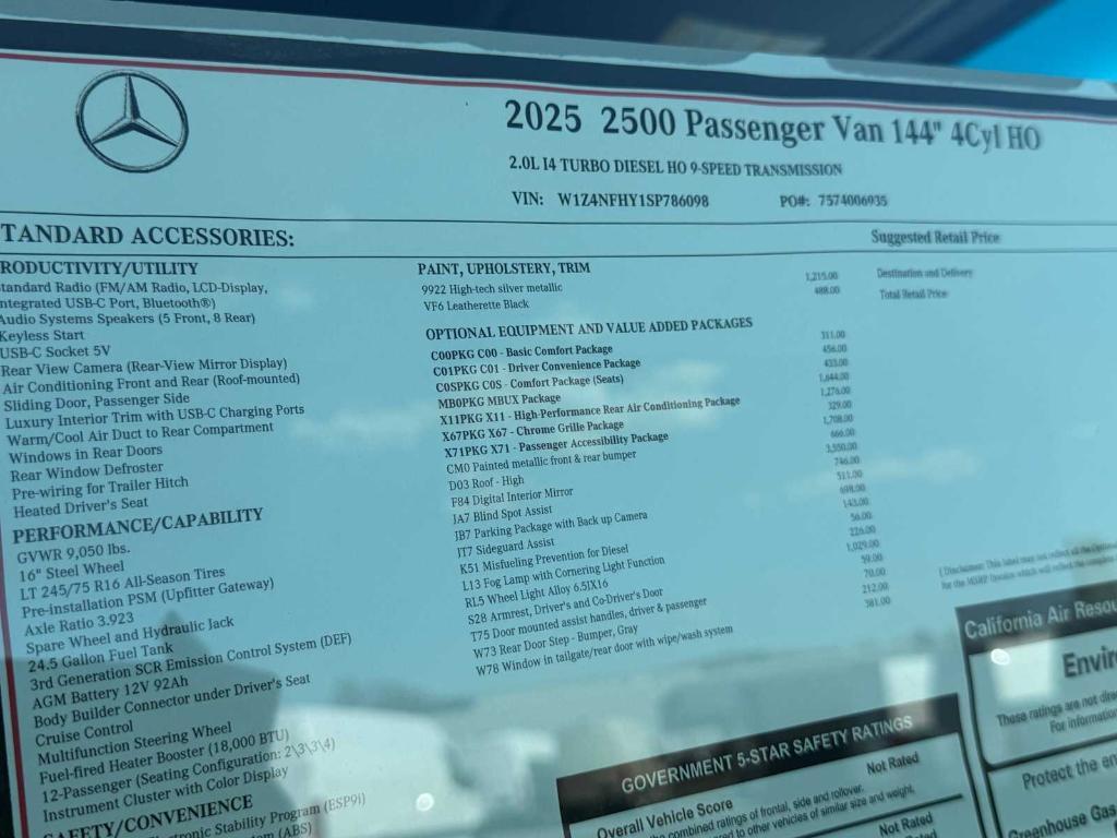 new 2025 Mercedes-Benz Sprinter 2500 car, priced at $78,282