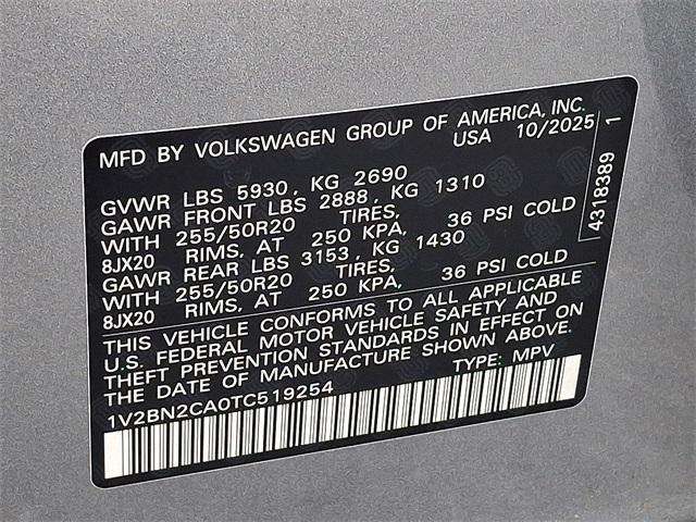 new 2026 Volkswagen Atlas car, priced at $52,475