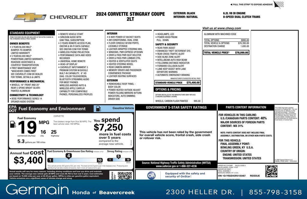 used 2024 Chevrolet Corvette car, priced at $72,477
