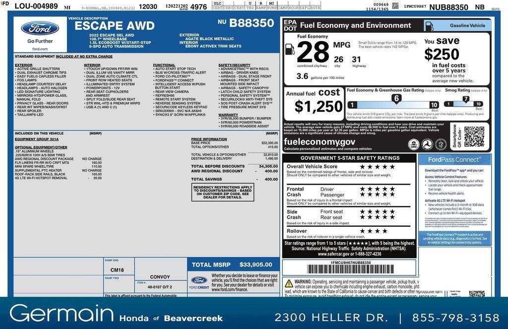 used 2022 Ford Escape car, priced at $25,883