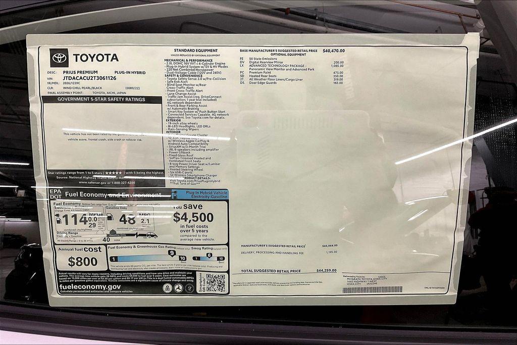 new 2026 Toyota Prius Plug-In Hybrid car, priced at $44,259