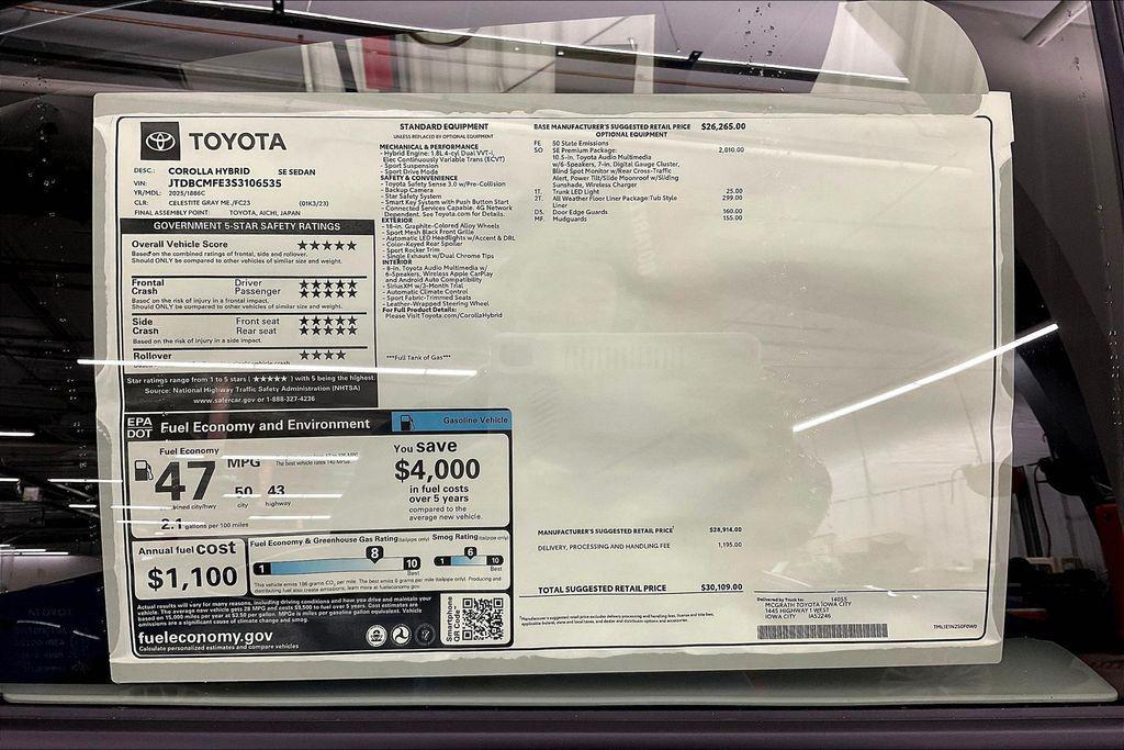 new 2025 Toyota Corolla Hybrid car, priced at $30,109
