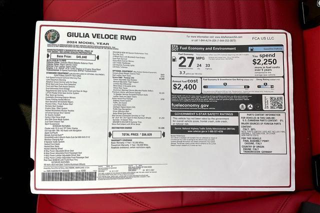 new 2024 Alfa Romeo Giulia car, priced at $56,620