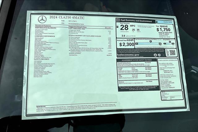 new 2024 Mercedes-Benz CLA 250 car, priced at $54,485