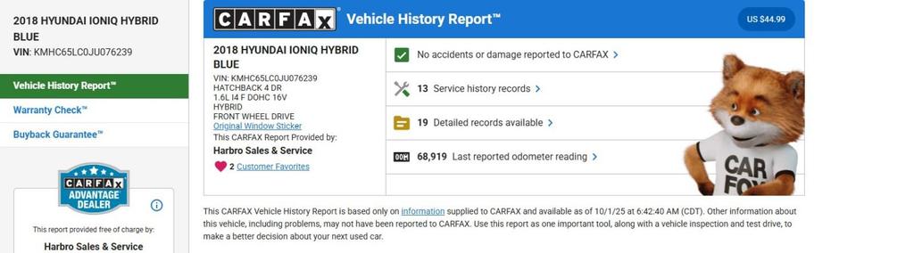used 2018 Hyundai Ioniq Hybrid car, priced at $15,999