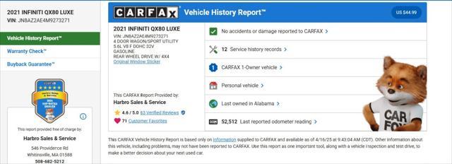 used 2021 INFINITI QX80 car, priced at $45,999