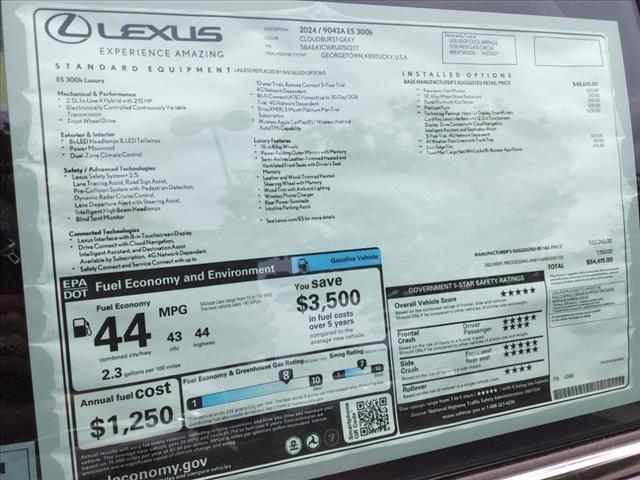 new 2024 Lexus ES 300h car, priced at $54,415