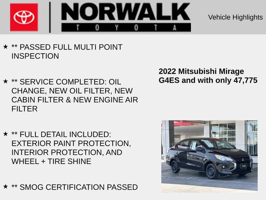 used 2022 Mitsubishi Mirage G4 car, priced at $14,595