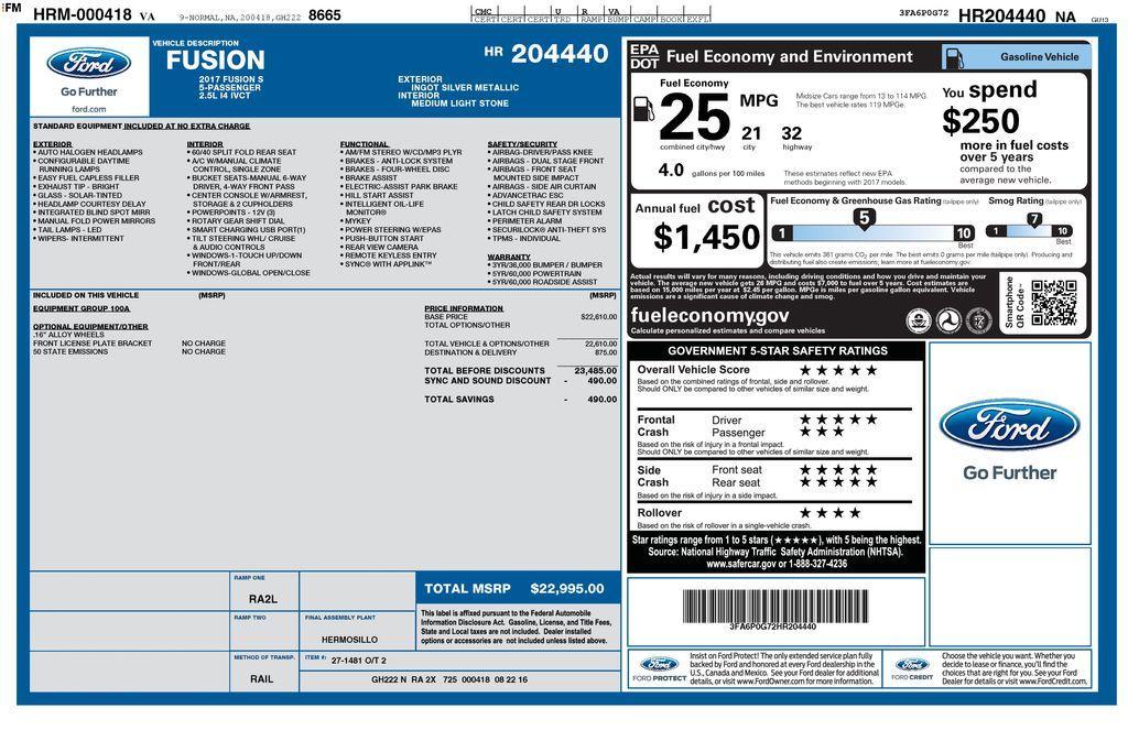 used 2017 Ford Fusion car, priced at $10,500