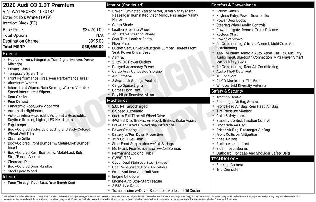 used 2020 Audi Q3 car, priced at $15,700
