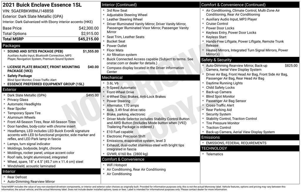 used 2021 Buick Enclave car, priced at $20,900