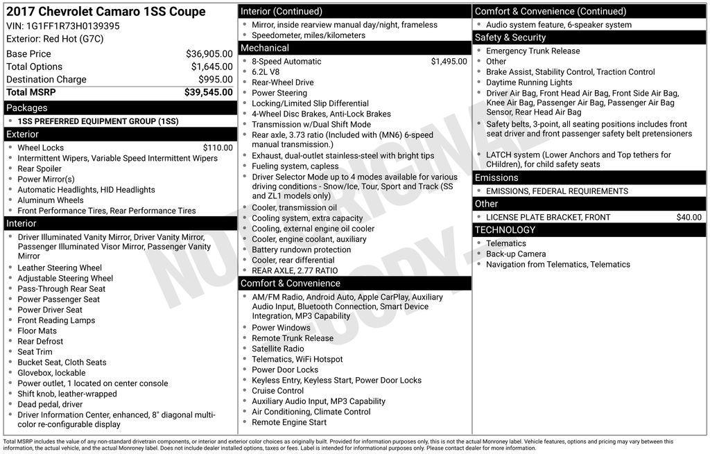 used 2017 Chevrolet Camaro car, priced at $28,900