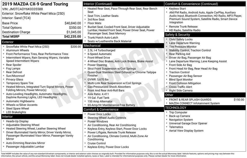 used 2019 Mazda CX-9 car, priced at $21,500