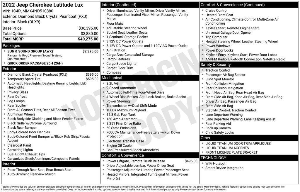 used 2022 Jeep Cherokee car, priced at $19,900