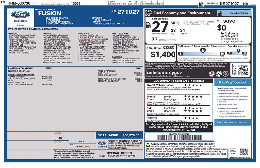 used 2019 Ford Fusion car, priced at $11,900